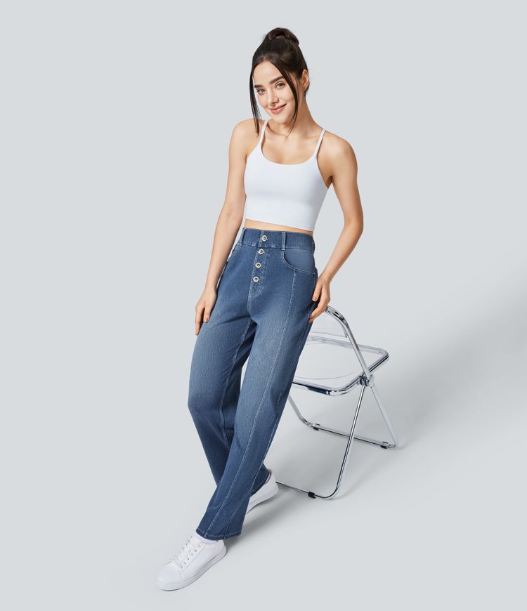 High-Waisted Button-Front Wide-Leg Jeans | Denim | Modern and Relaxed