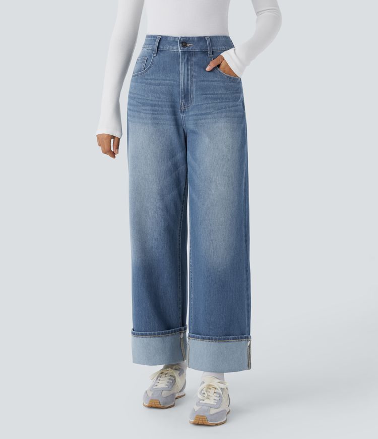 High-Waisted Wide-Leg Jeans with Adjustable Hem | Denim | Stylish and Customizable