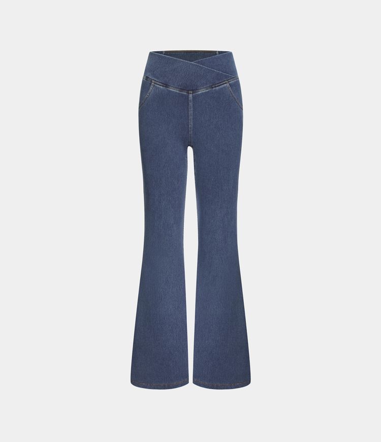 High-Waisted Crossover Flare Jeans | Stretch Denim | Retro and Flattering