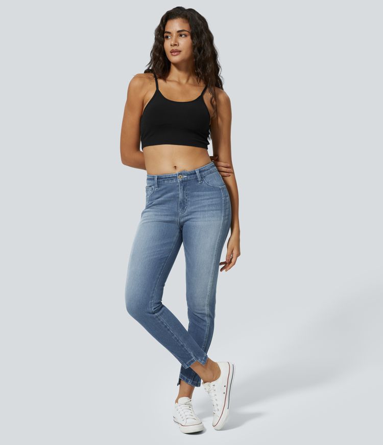 High-Waisted Skinny Jeans with Asymmetrical Hem | Stretch Denim | Modern and Trendy