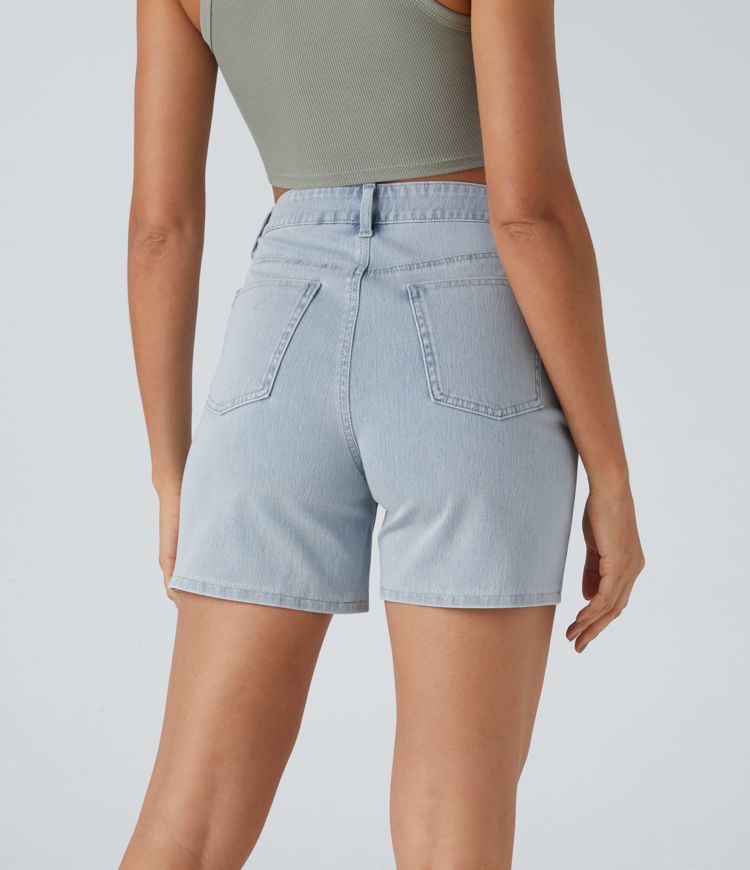 High-Waisted Denim Shorts | Light Blue | Button-Front Style