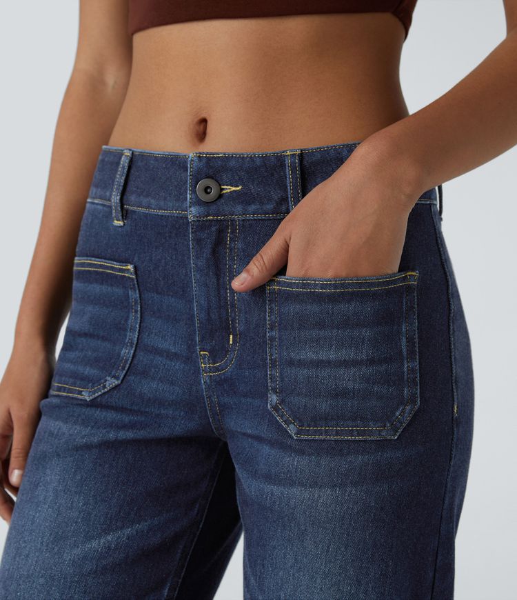 High-Waisted Utility Jeans | Dark Blue | Straight-Leg Fit