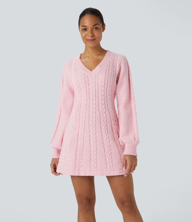 Cable-Knit Sweater Dress | Pink | Cozy and Feminine