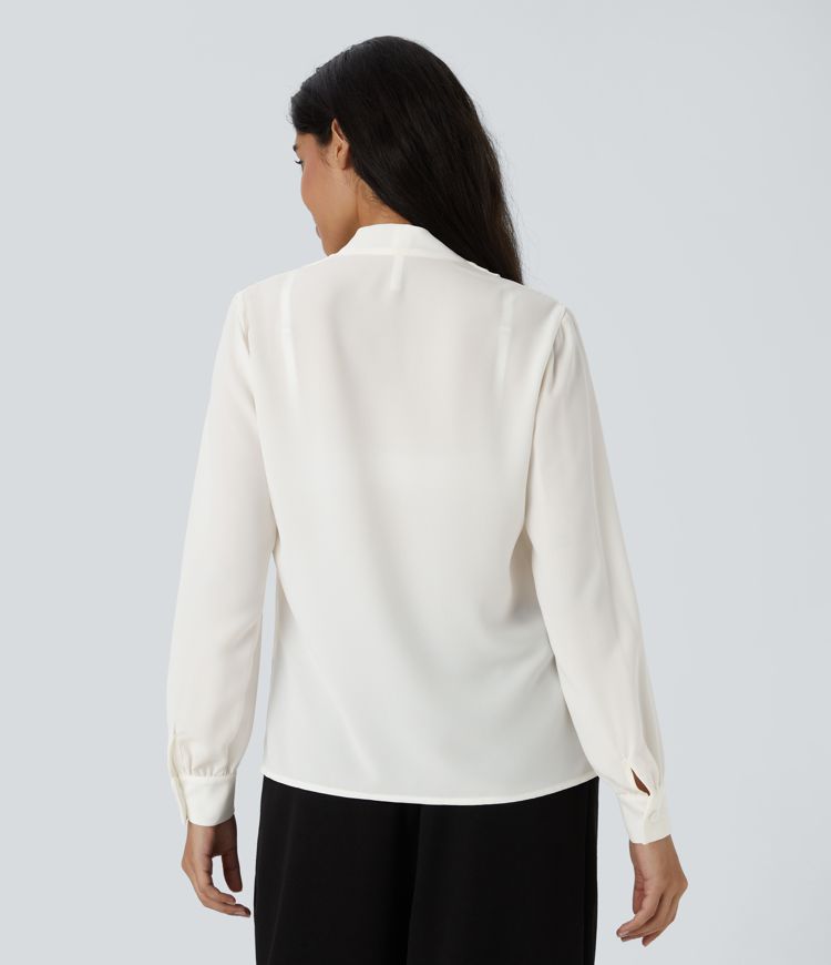 Classic V-Neck Long Sleeve Blouse | Tailored Fit | Lightweight Fabric | Office Chic