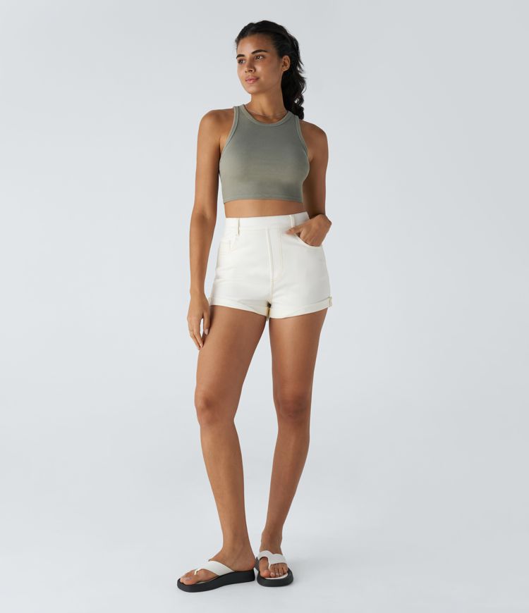 High-Waisted White Denim Shorts | Stretch Cotton | Clean and Chic