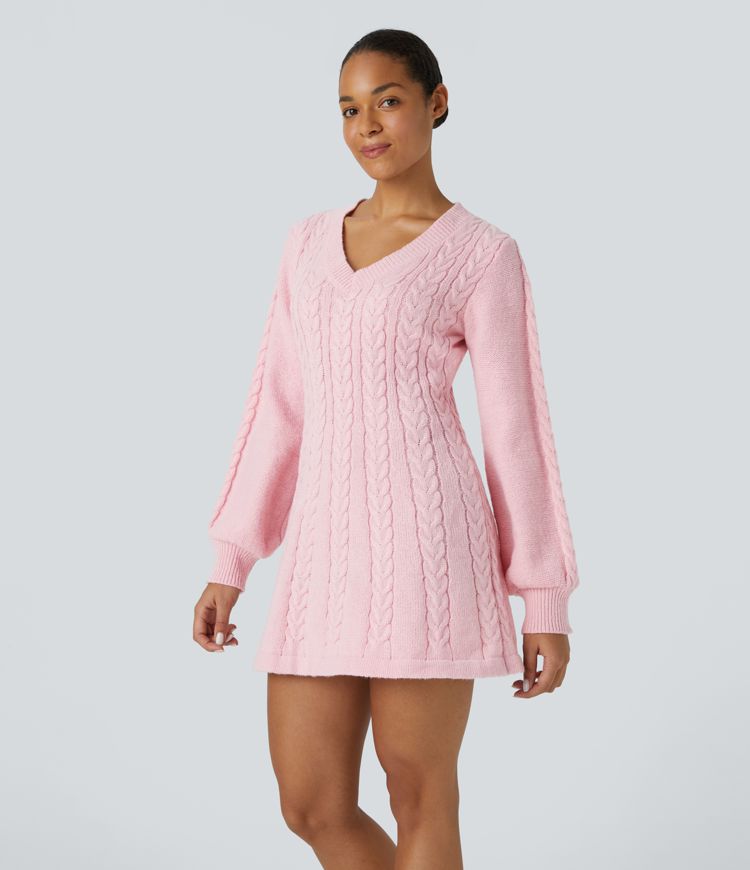 Cable-Knit Sweater Dress | Pink | Cozy and Feminine