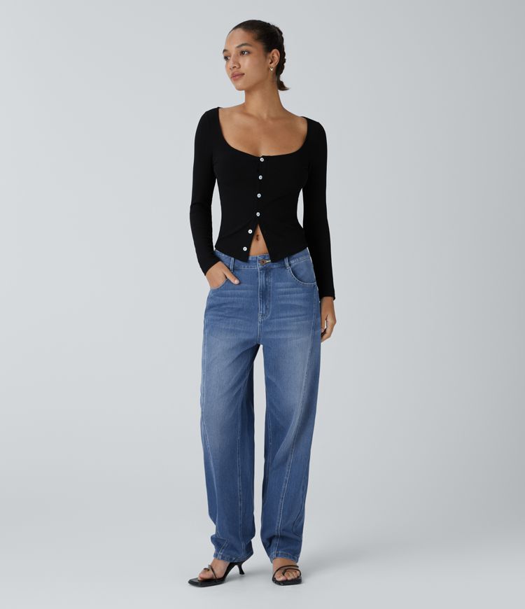 Classic Straight-Leg High-Waisted Jeans | Mid-Wash Denim | Timeless Everyday Wear