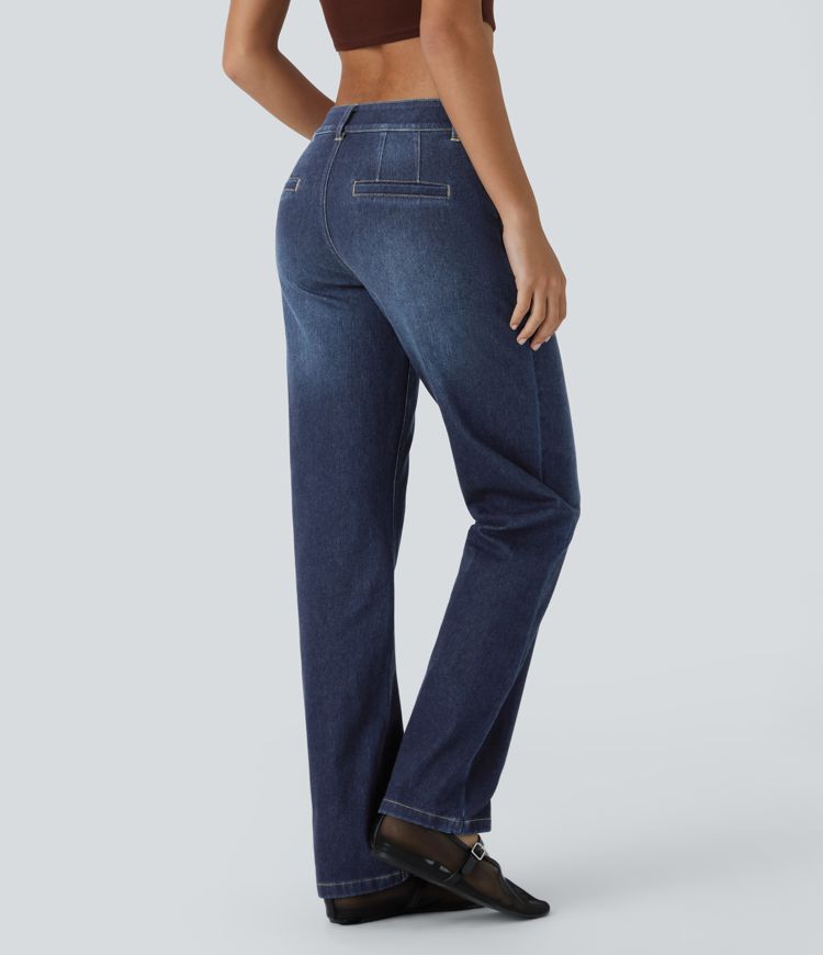 High-Waisted Utility Jeans | Dark Blue | Straight-Leg Fit