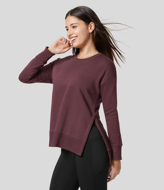 High-Low Crewneck Sweater | Cotton-Blend | Relaxed and Stylish