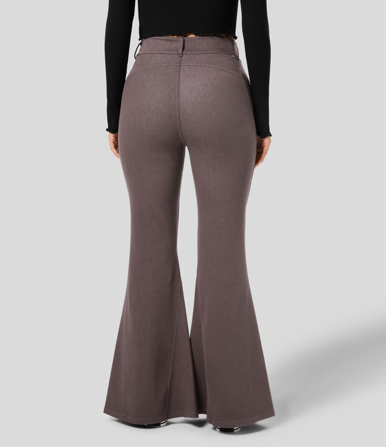 High-Waisted Flared Pants | Slit Hem | Stretch Comfort