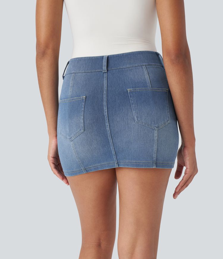 High-Waisted Button-Front Denim Mini Skirt | Stretch Cotton | Classic and Trendy