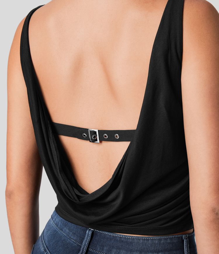 Drape-Neck Sleeveless Top | Low-Back | Elegant and Stylish