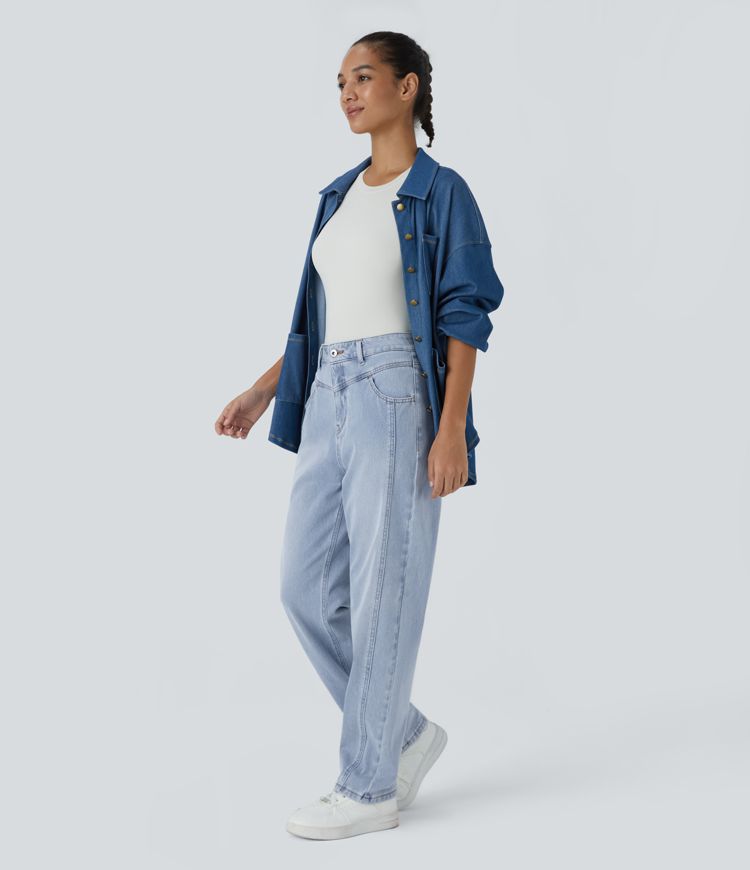 Relaxed Tapered High-Waisted Jeans | Light Wash Denim | Casual Everyday Fit