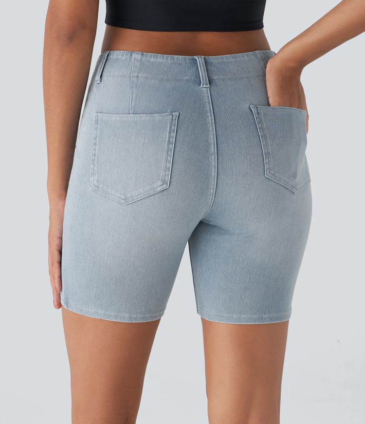 High-Waisted Bermuda Denim Shorts | Stretch Cotton | Stylish and Comfortable