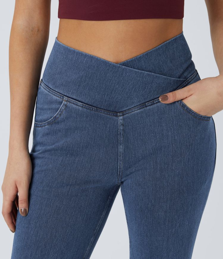 High-Waisted Crossover Flare Jeans | Stretch Denim | Retro and Flattering