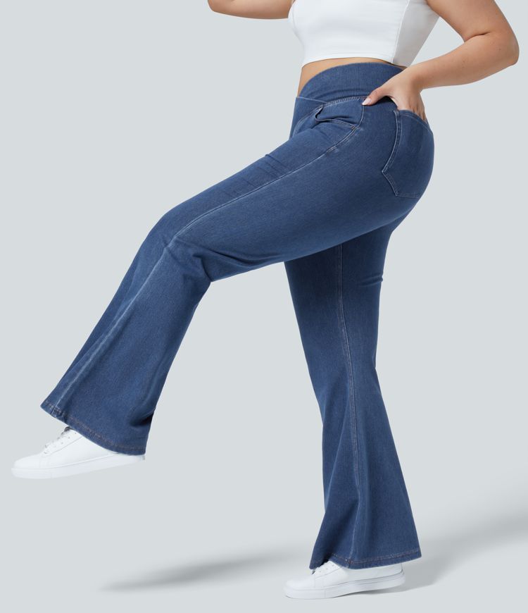 High-Waisted Crossover Flare Jeans | Stretch Denim | Stylish and Flattering