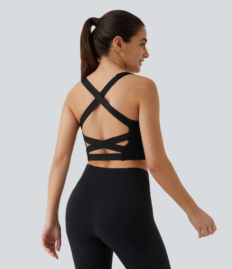 Cross-Back Sports Bra | Medium Support | Breathable Stretch Fabric | Activewear