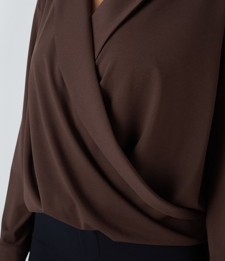 Draped Wrap Blouse | Long Sleeves | Soft Stretch Fabric | Effortless Elegance