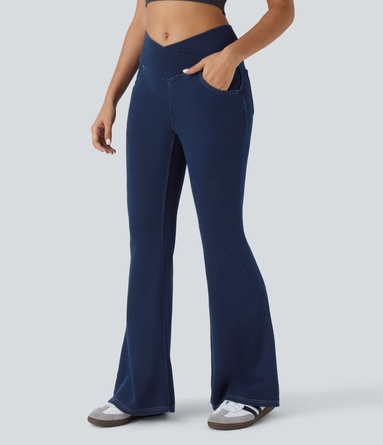 High-Waisted Crossover Flare Jeans | Stretch Denim | Flattering and Trendy