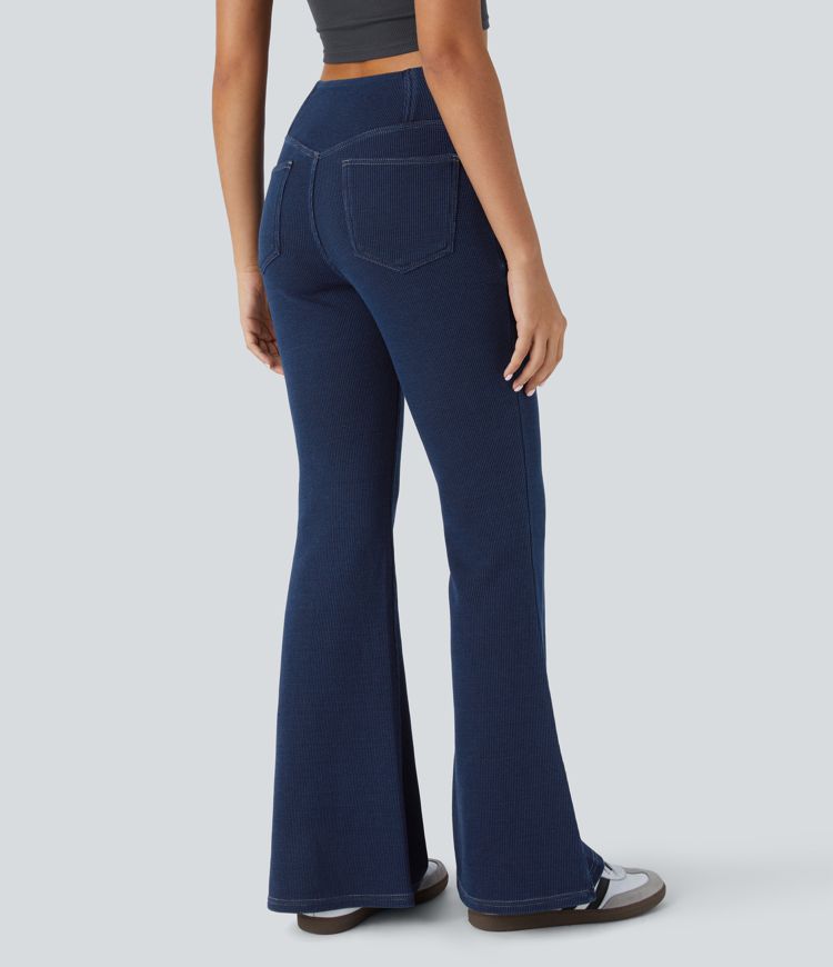 High-Waisted Crossover Flare Jeans | Stretch Denim | Flattering and Trendy