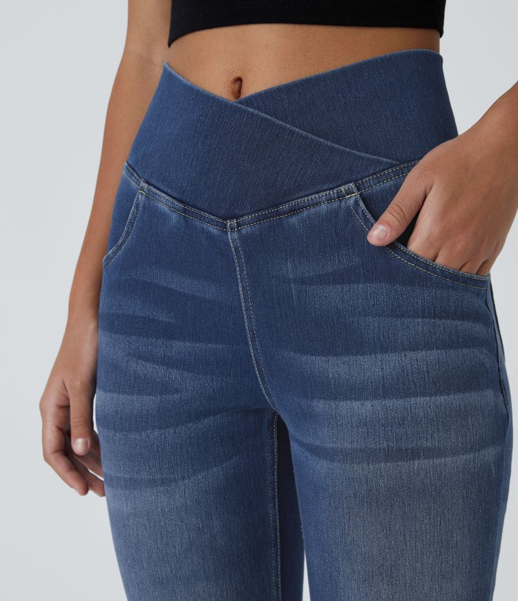 High-Waisted Crossover Flare Jeans | Stretch Denim | Retro and Flattering