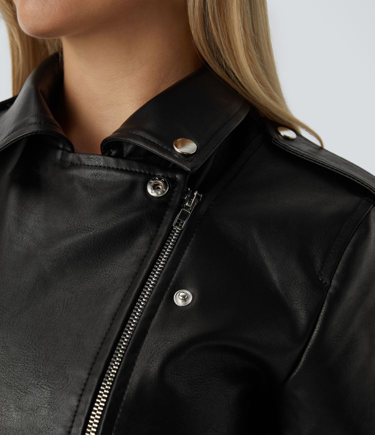 Faux Leather Biker Jacket | Black | Chic and Timeless