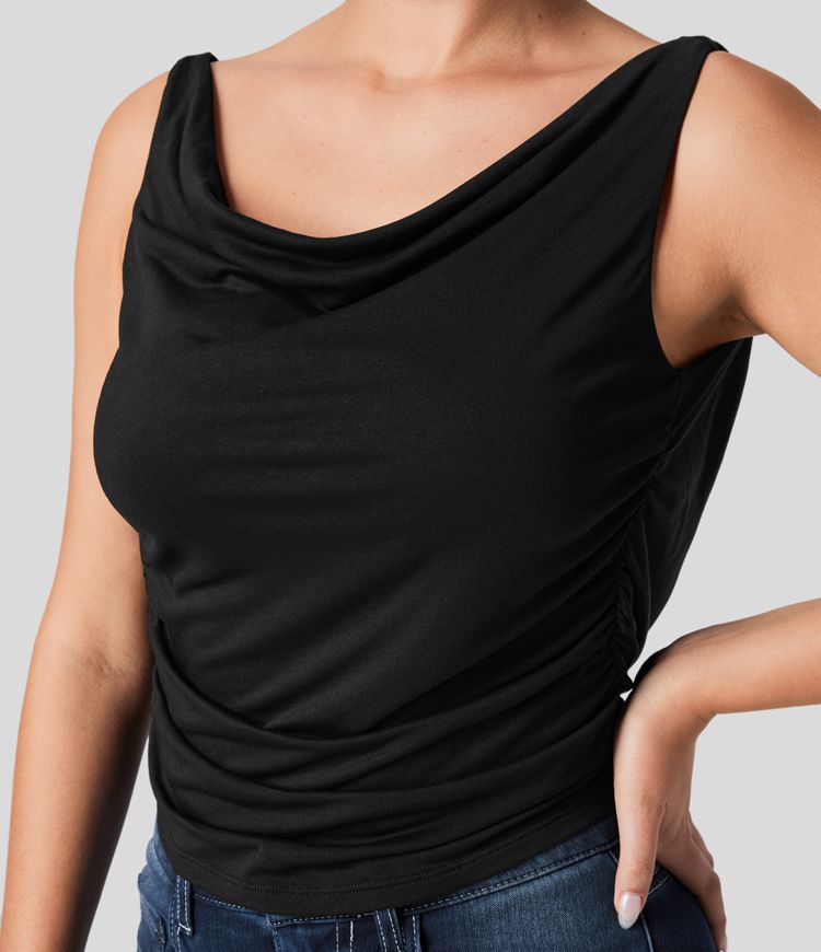 Drape-Neck Sleeveless Top | Low-Back | Elegant and Stylish