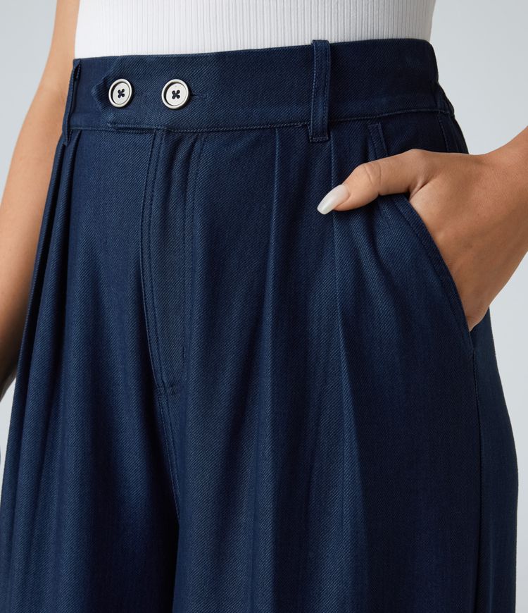 Wide-Leg Navy Pants | Tencel | Lightweight and Versatile