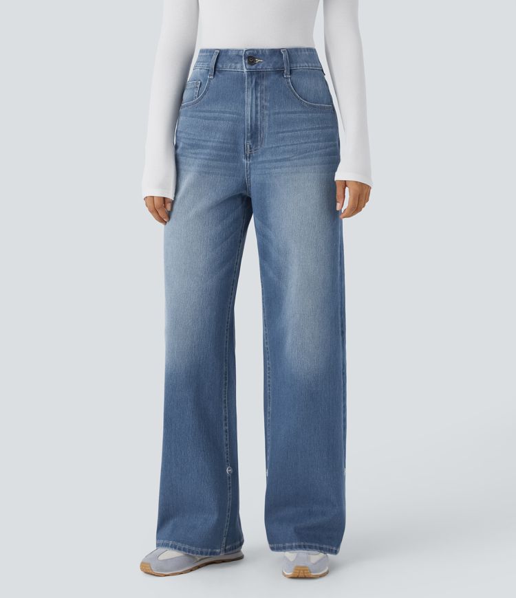 High-Waisted Wide-Leg Jeans with Adjustable Hem | Denim | Stylish and Customizable