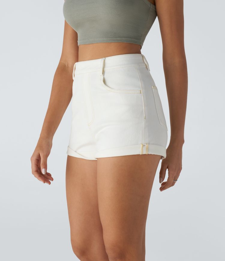 High-Waisted White Denim Shorts | Stretch Cotton | Clean and Chic