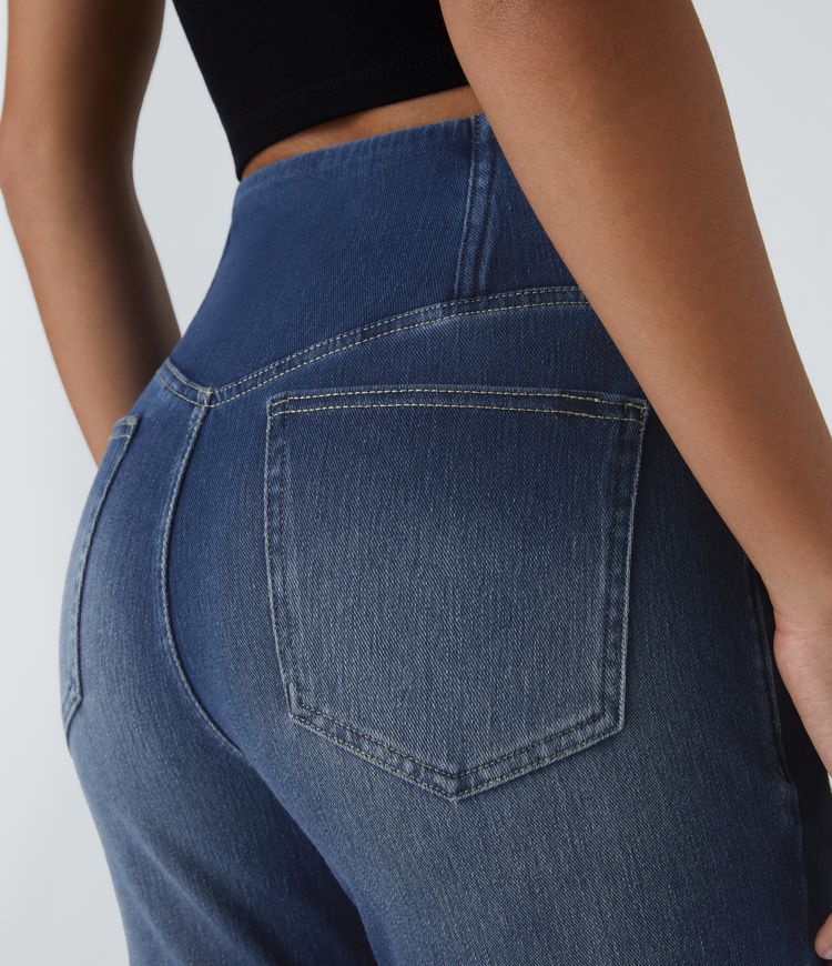 High-Waisted Crossover Flare Jeans | Stretch Denim | Retro and Flattering