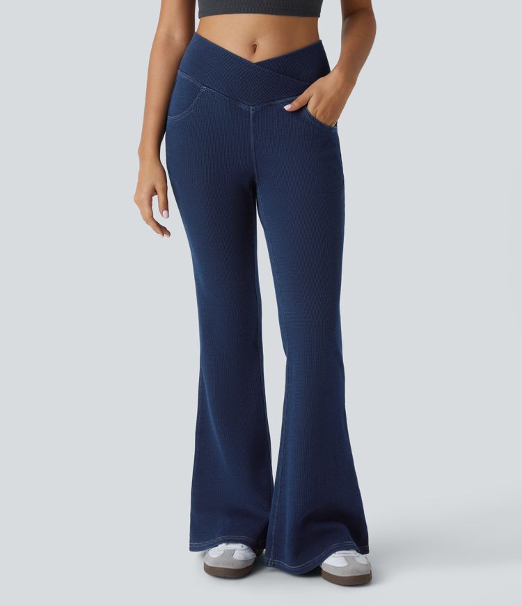 High-Waisted Crossover Flare Jeans | Stretch Denim | Flattering and Trendy