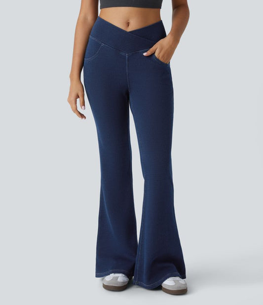 High-Waisted Crossover Flare Jeans | Stretch Denim | Flattering and Trendy