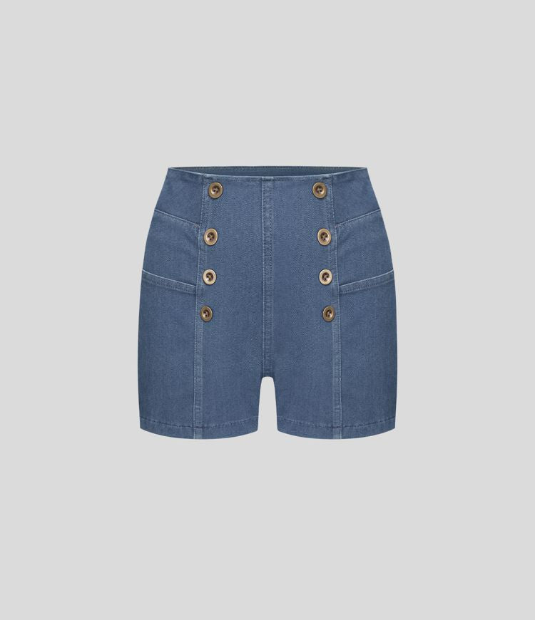 High-Waisted Denim Shorts | Button-Front Detail | Classic Fit | Summer Essential