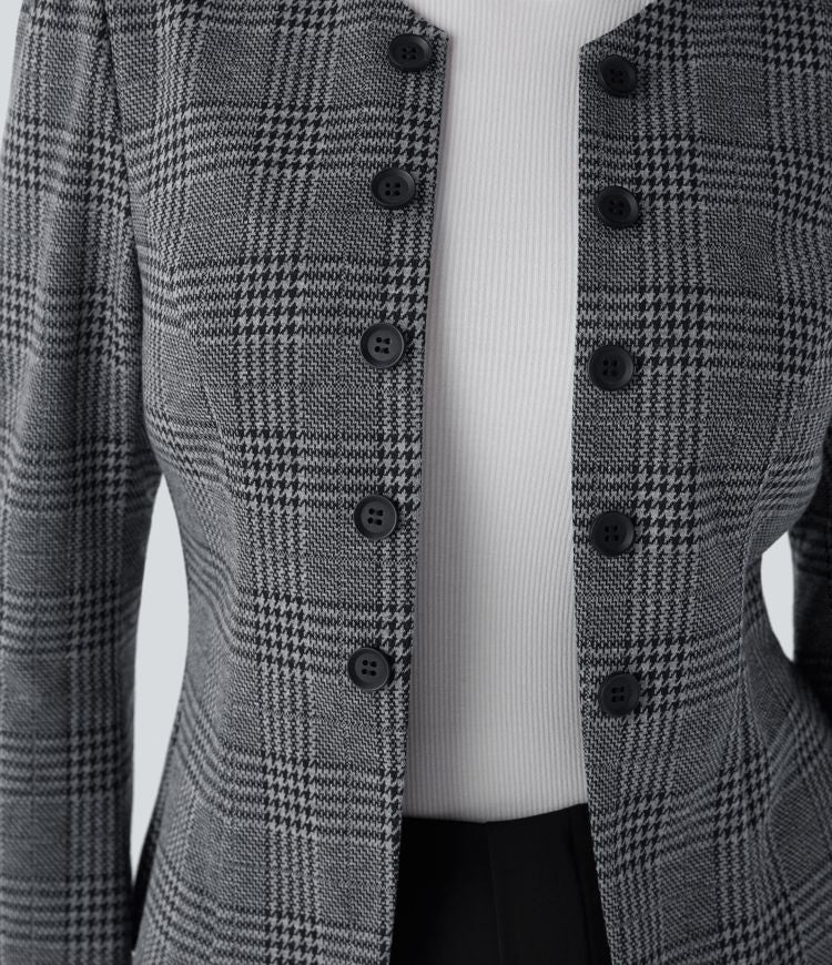 Double-Breasted Plaid Blazer | Grey | Timeless and Sophisticated