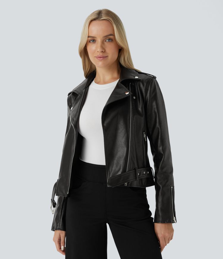 Faux Leather Biker Jacket | Black | Chic and Timeless