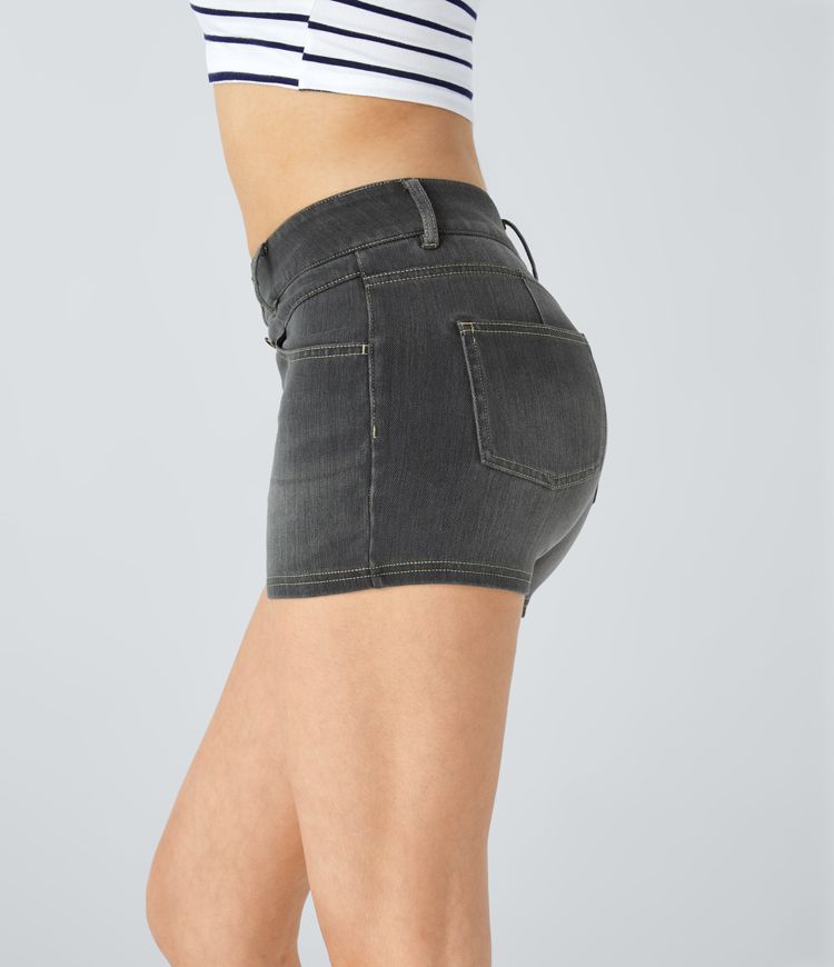 High-Waisted Black Denim Shorts | Stretch Cotton | Sleek and Versatile