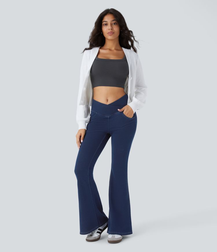 High-Waisted Crossover Flare Jeans | Stretch Denim | Flattering and Trendy