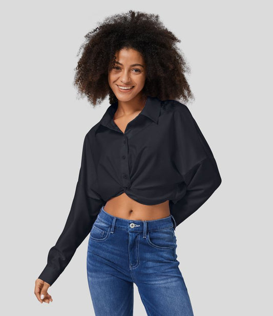 Cropped Button-Up Shirt | Long Sleeves | Tailored Fit | Casual Chic