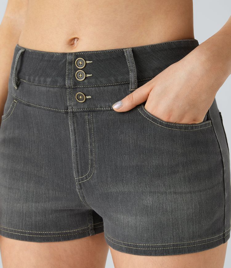 High-Waisted Black Denim Shorts | Stretch Cotton | Sleek and Versatile