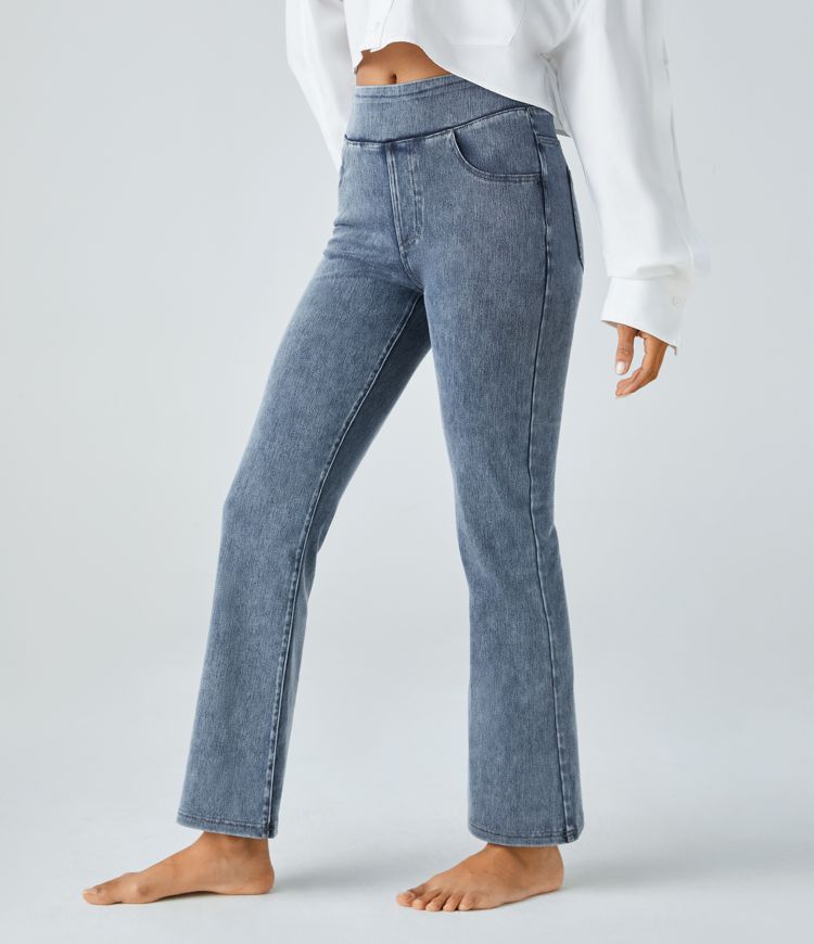 High-Waisted Washed Straight-Leg Jeans | Stretch Denim | Vintage Style