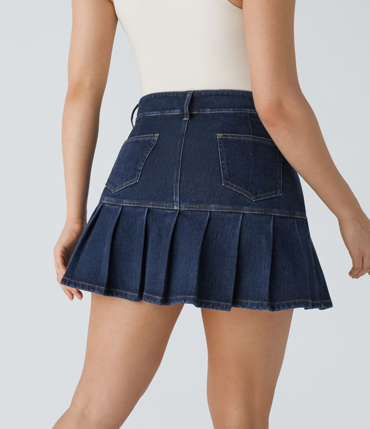 High-Waisted Pleated Denim Mini Skirt | Stretch Cotton | Feminine and Playful