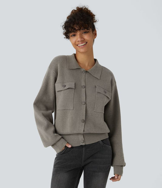 Button-Up Knit Jacket | Relaxed Fit | Collared Design