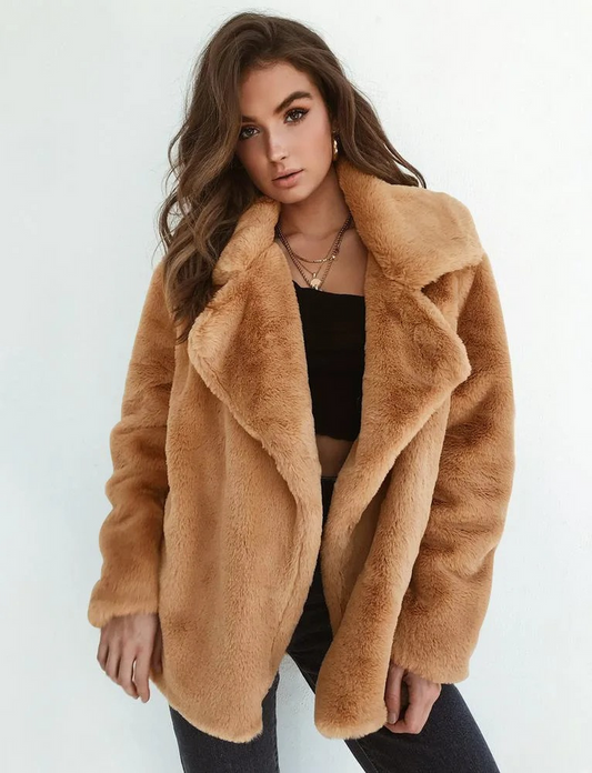 Faux Fur Lapel Jacket | Plush Warmth | Oversized Fit | Chic Winter Layer