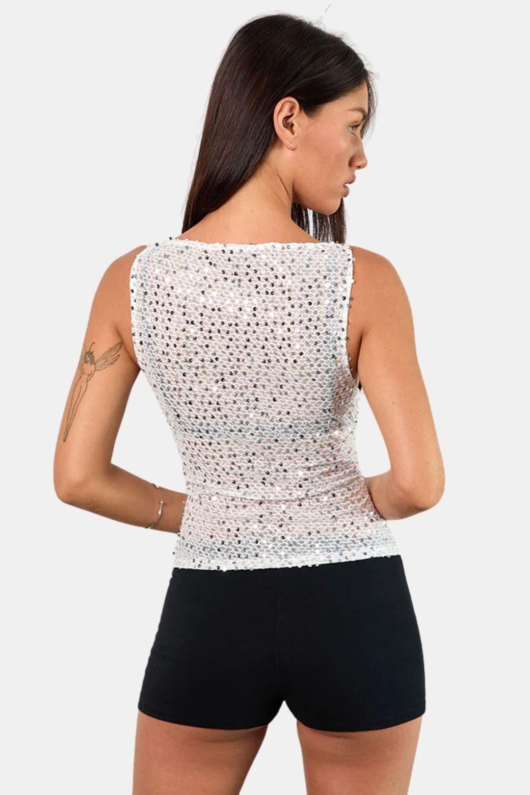 Ada - Silver Sequin Knit Vest Top