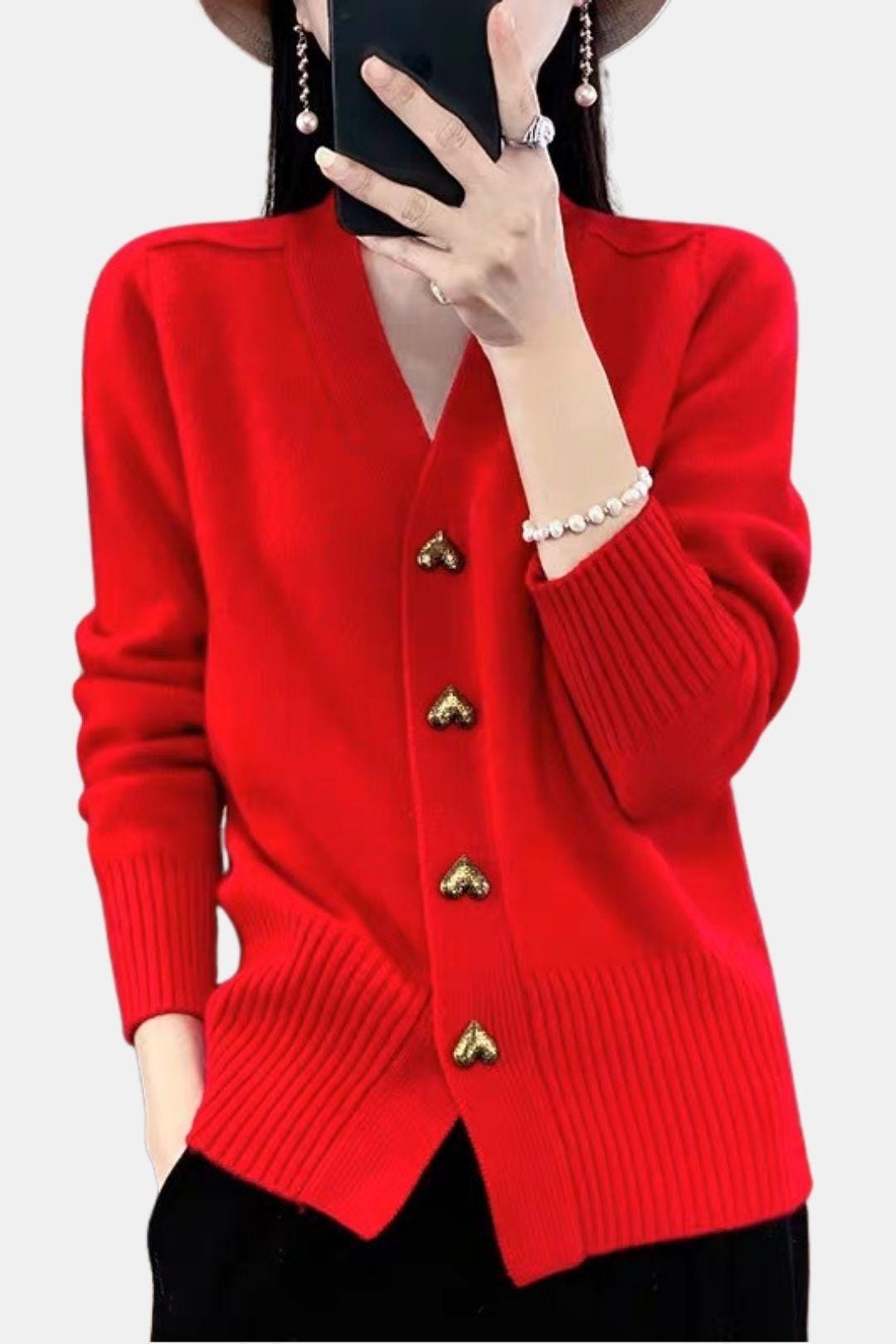 Adele - Heart Button Knit Cardigan