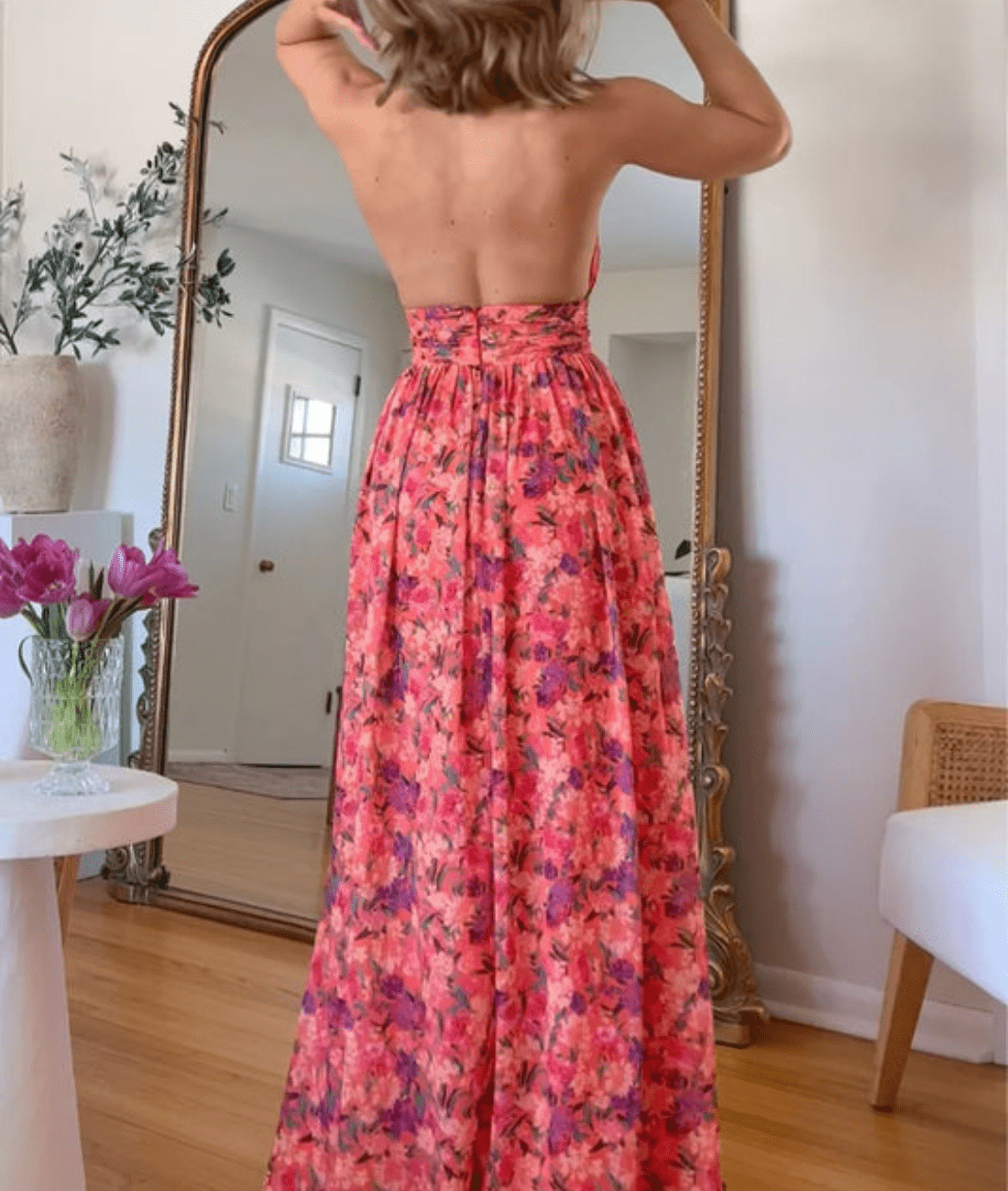 Aegea – Halter Neck Cutout Maxi Dress in Red