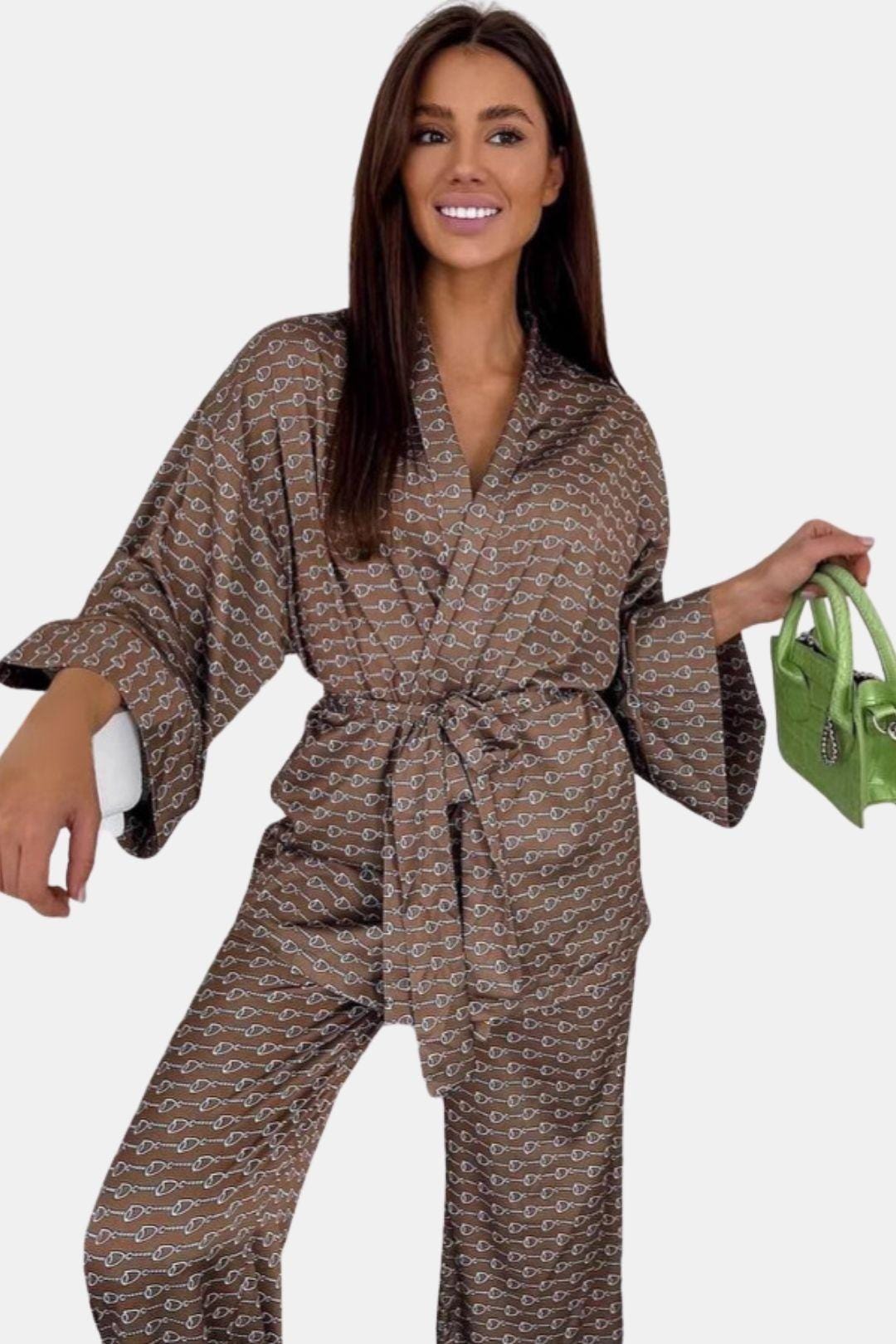 Alessia - Printed Satin Cardigan Pyjama Set