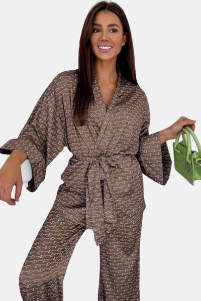 Alessia - Printed Satin Cardigan Pyjama Set
