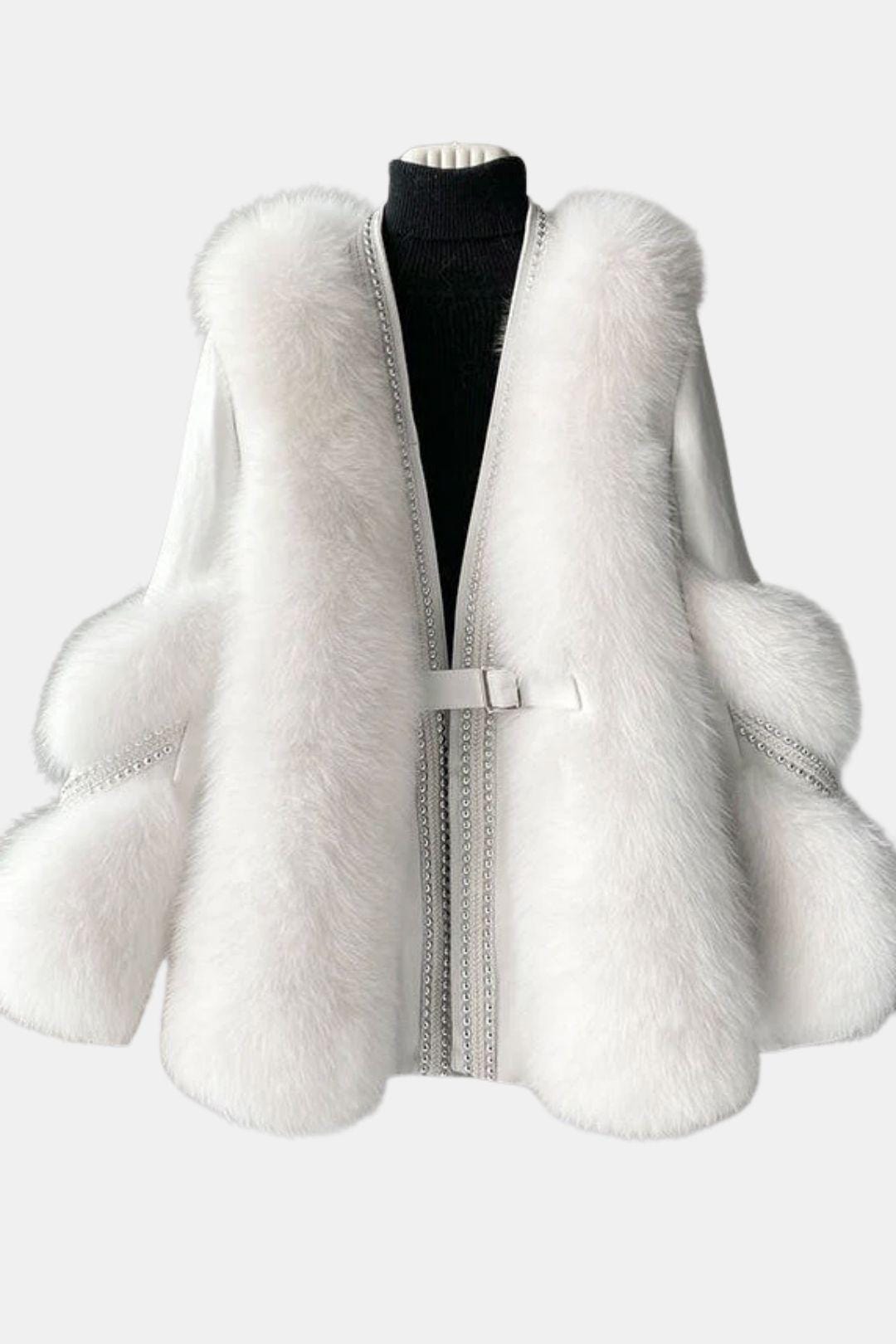 Alethea – White V-Neck Patchwork Mink Coat